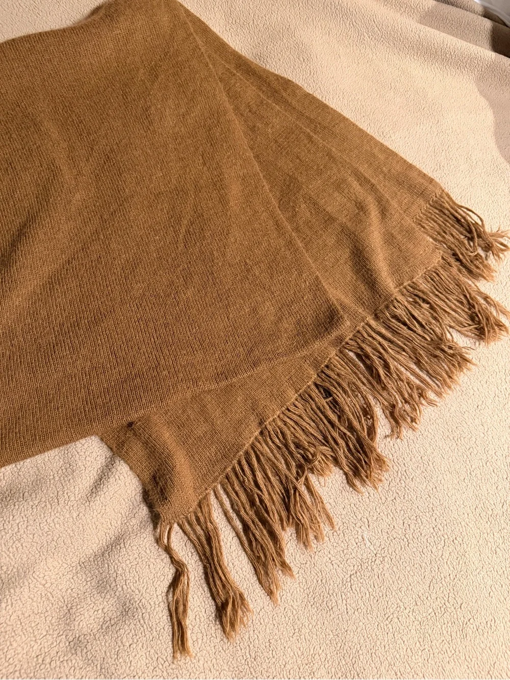 100% Baby Alpaca Cozy Camel colored Fringed Knit Scarf #149